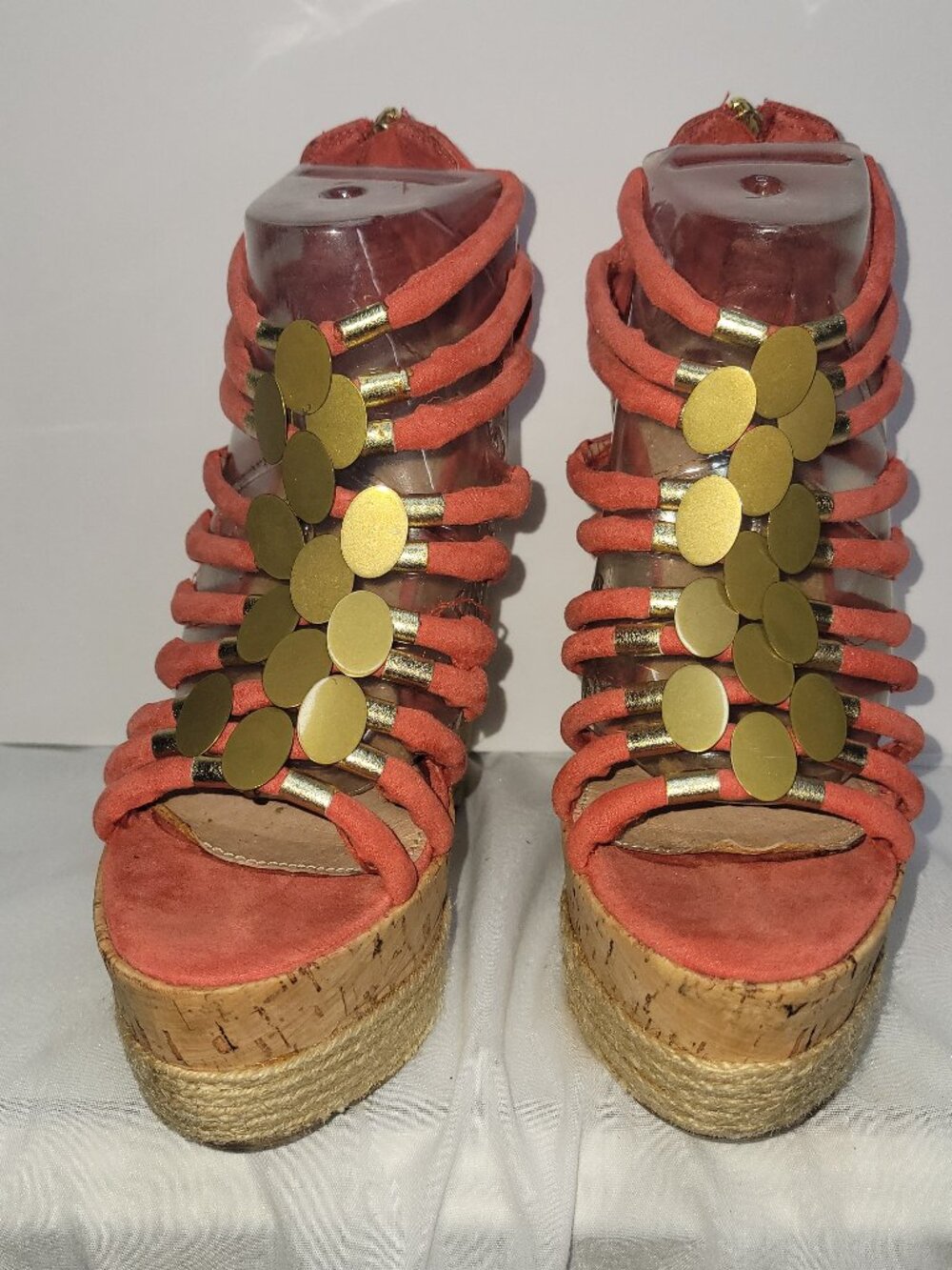 H by Halston Coral/Orange Suede Stacked Platform Shoes- Size 7